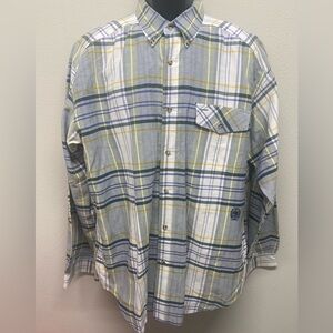 Tommy Hilfiger Button Down LS Shirt Men XL Green White Blue Plaid Logo Crest